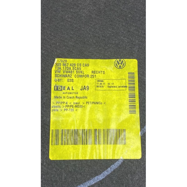 Forro Latearal Porta-malas - Volkswagen Passat Tsi 2018 B7